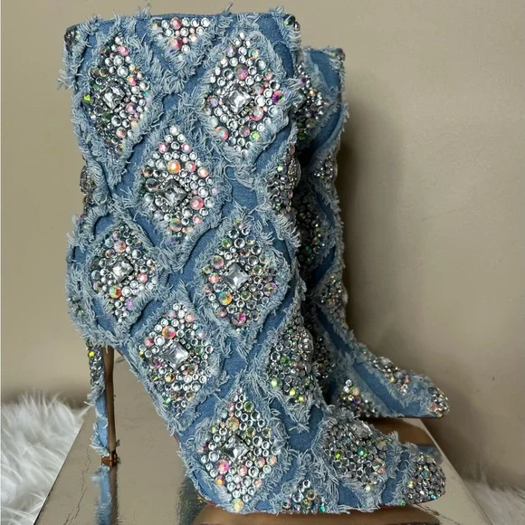 Denim Embellished Heel Bootie - Picture 5 of 7